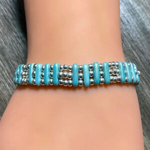 Handmade Silver and Aqua Czech Glass Bead Bracelet